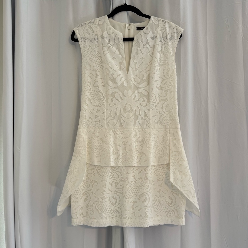 BCBG Max Azria Isabel White Lace Dress Bridal Cocktail Mini Size 4